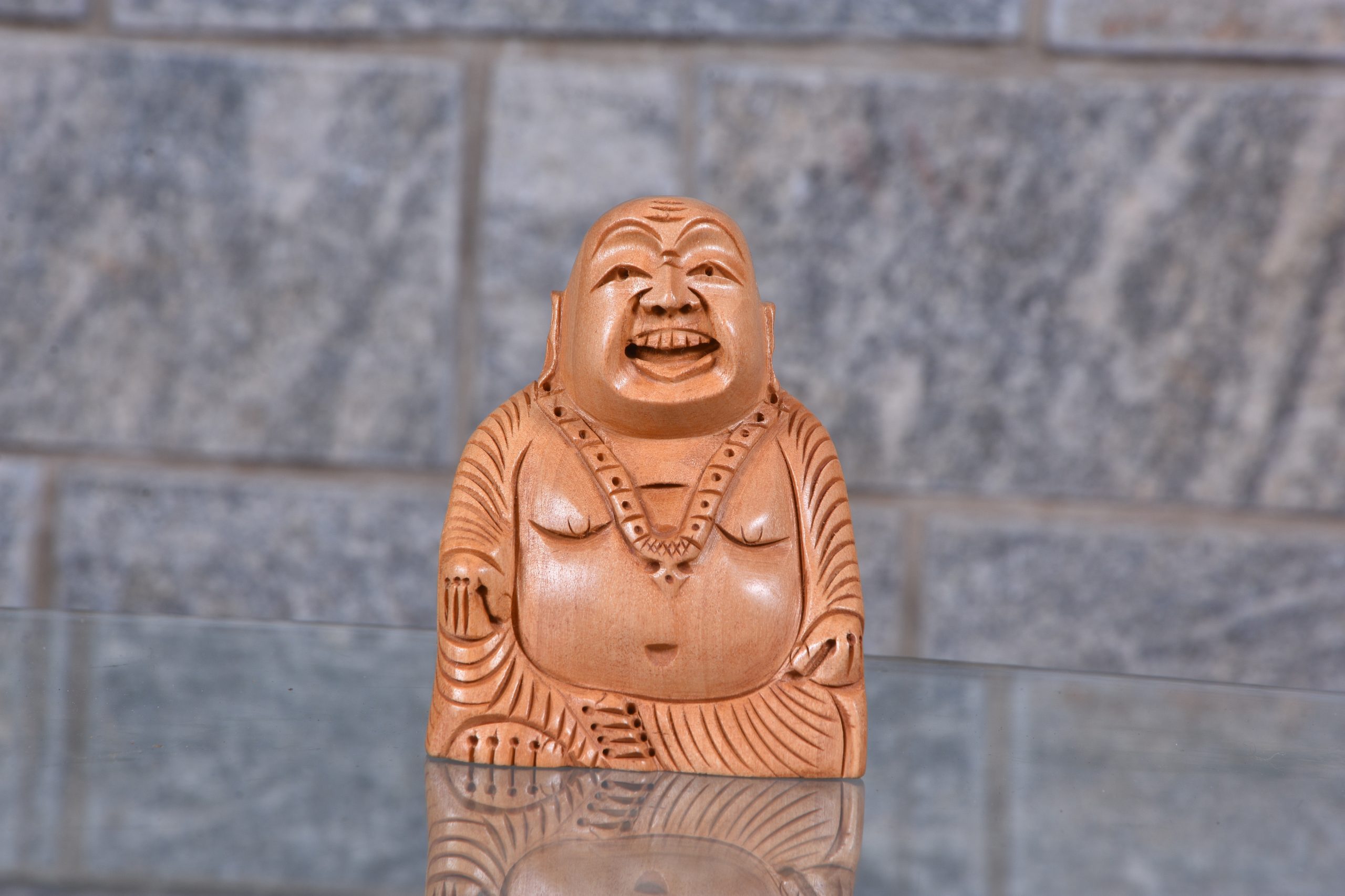 Happy Buddha wooden wood Feng Shui 12cm Ciffre Brand 